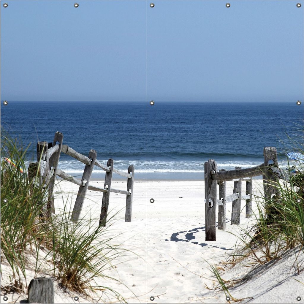 Wallario Outdoor-Poster für Garten oder Balkon, Motiv Blick auf Strand, in ca. 180 x 180 cm
