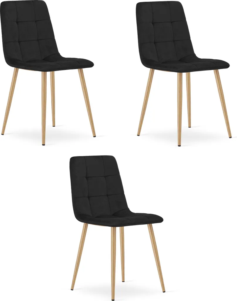 Sedia KARA - velluto nero / gambe color legno x 3