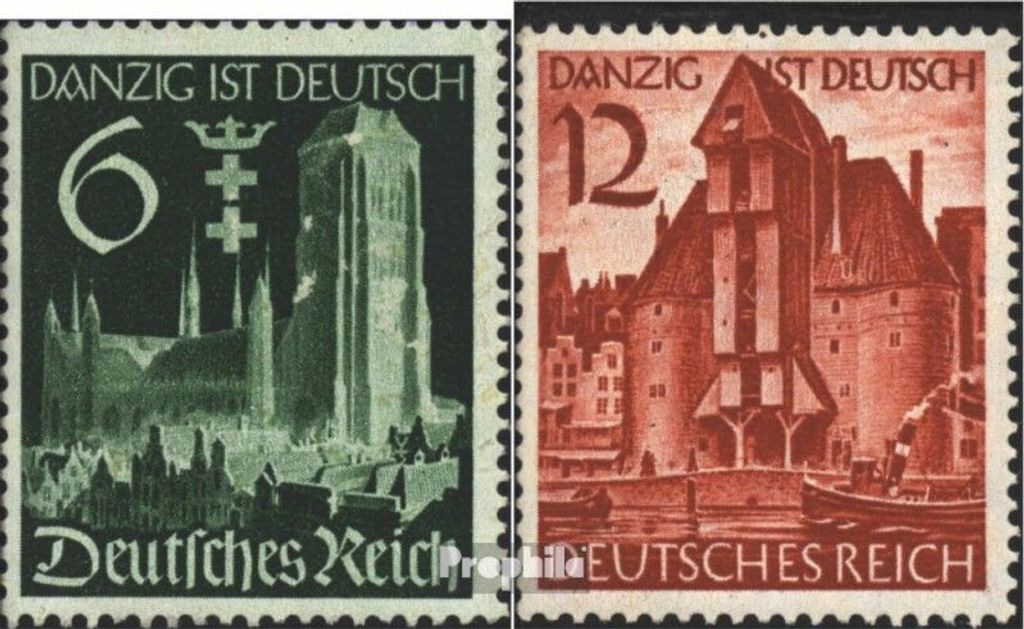 Briefmarken Deutsches Reich 1939 Mi 714-715 (kompl.Ausg.) gestempelt Danzig ins Reich
