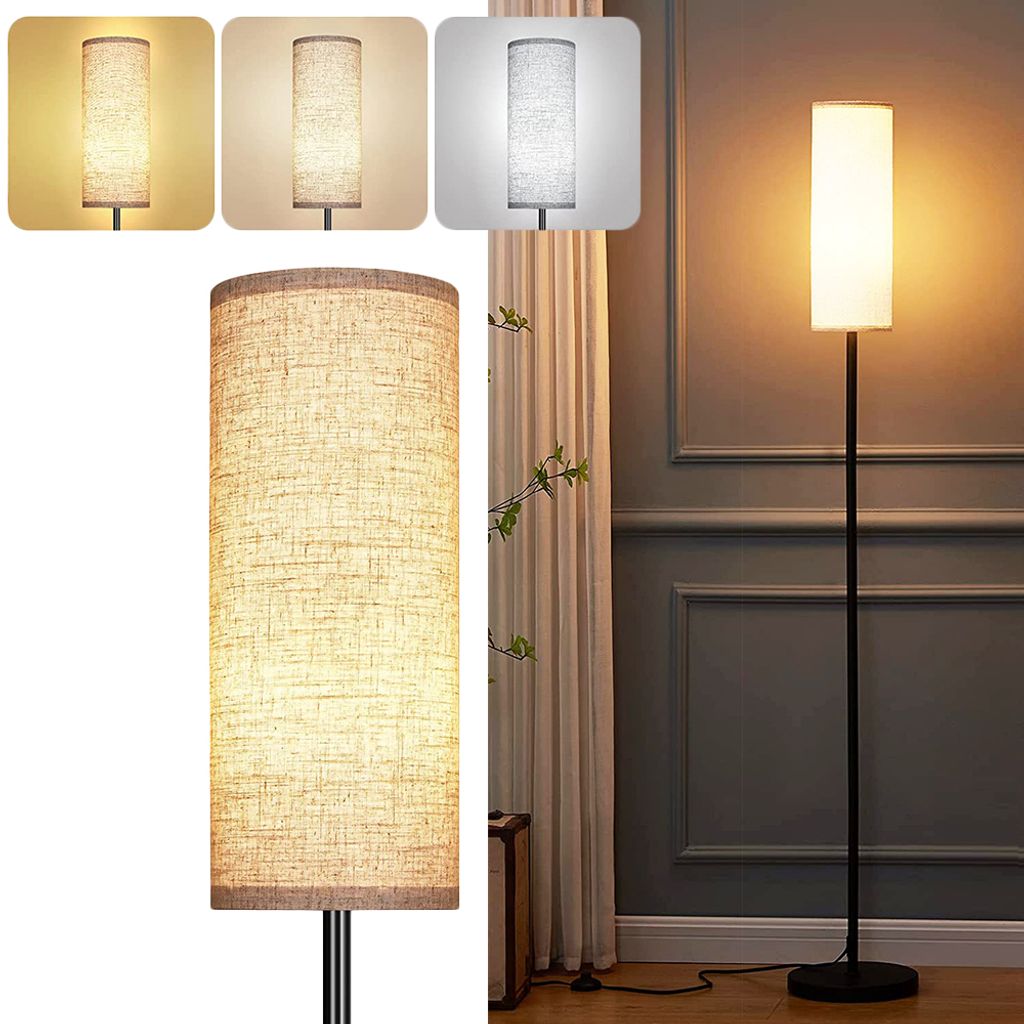 Stehlampen Schwarz 173cm Wohnzimmer Dimmbar 9W Moderne Stehlampe mit Stoff Lampenschirm und Fußschalter für Büro Bett Zimmer Lesen Schlafzimmer