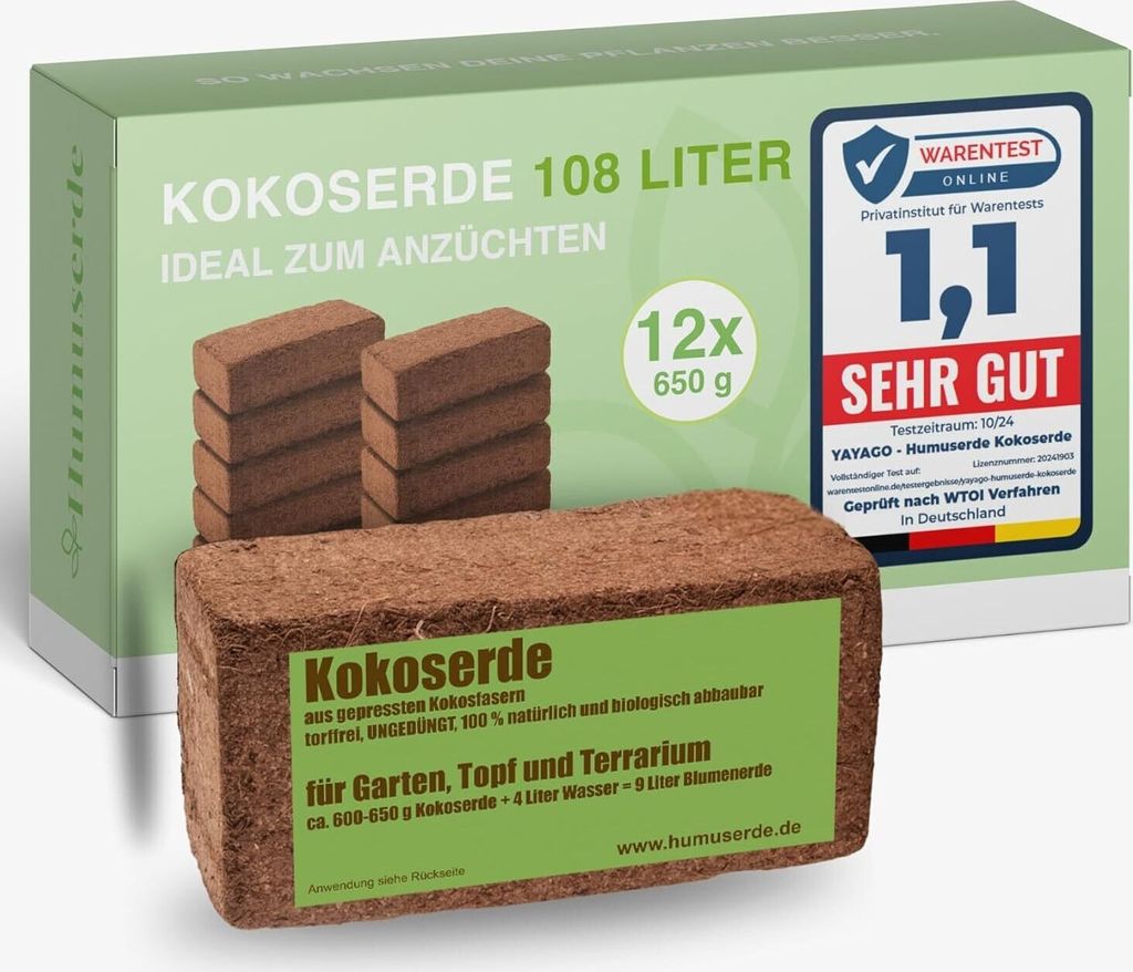 12x Kokoserde 650g Kokosfasern Kokoshumus Humusziegel Produktbild 
