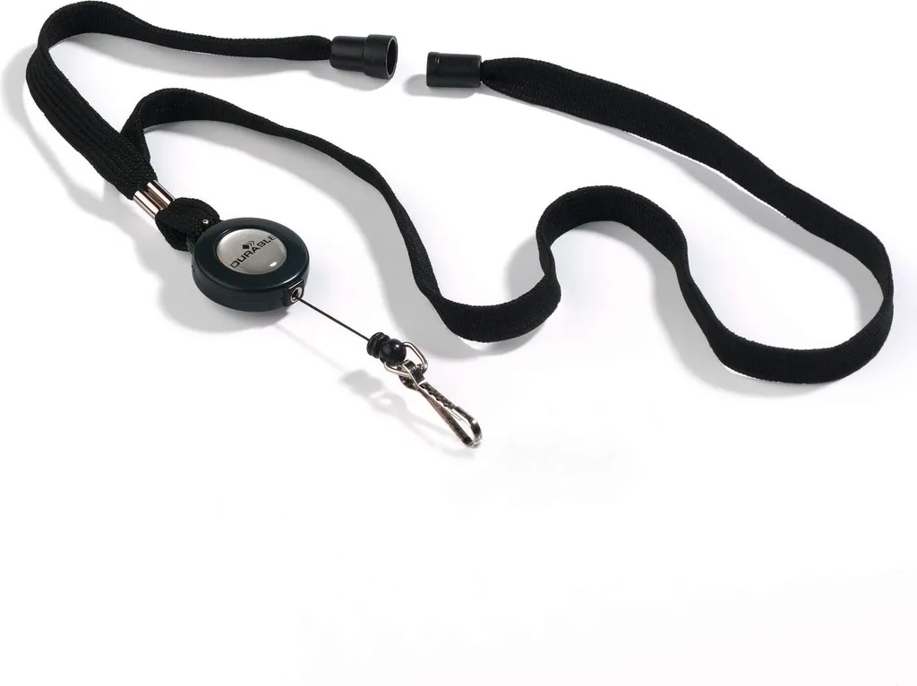 Kit 10 Laccetti Portabadge Durable 822301 Nero con Filo Retrattile