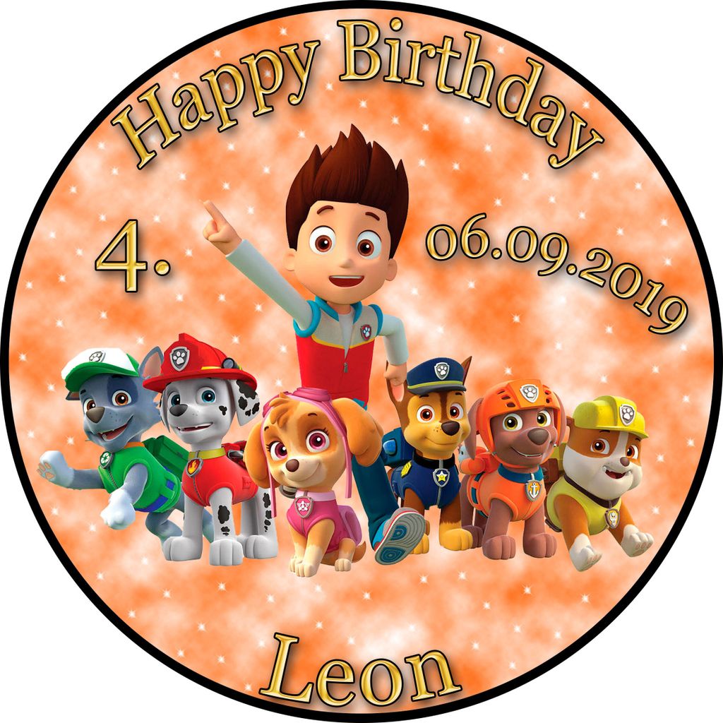 Tortenaufleger Fototorte Tortenbild Kindergeburtstag Paw Patrol PP02 (Zuckerpapier) Rund 20 cm Ø ohne Banner & Foto Orange