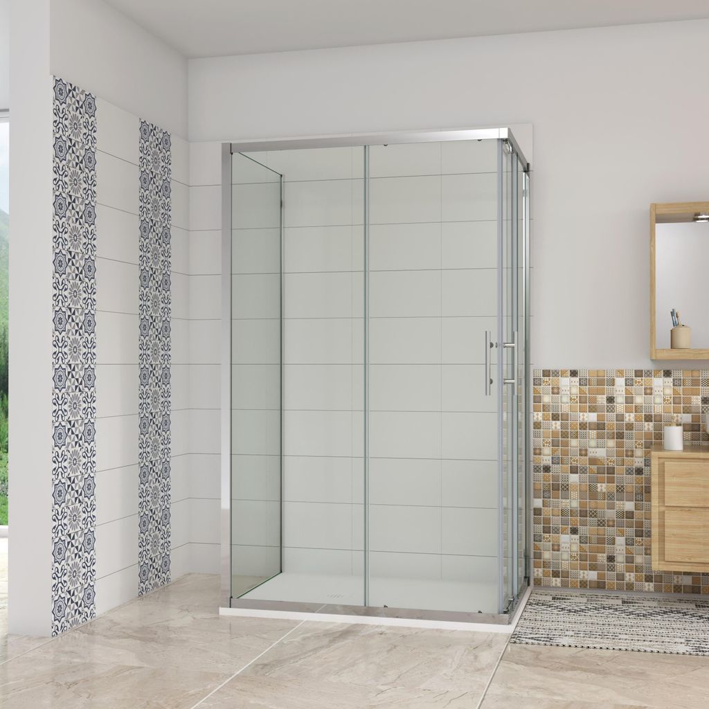 AICA 120x90x185cm U-Form Duschkabine Schiebetür mit 90×185cm ESG NANO Glas Seitwand Eckeinstieg Dusche Duschabtrennung Duschwand