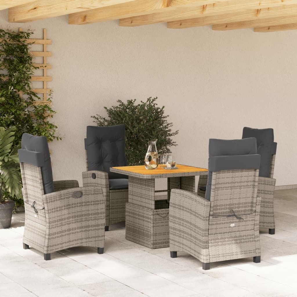 Maison Exclusive - 5-tlg. Garten-Essgruppe mit Kissen Grau Poly Rattan