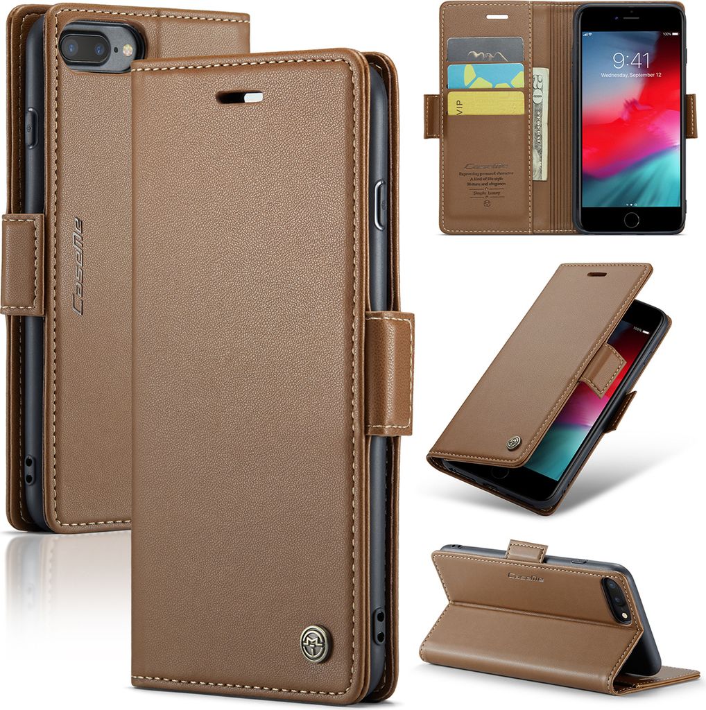 iPhone 8 Plus Hülle, Leder Brieftasche Kartenfach Schutzhülle mit Standfunktion für iPhone 8 Plus / 7 Plus / 6s Plus / 6 Plus Braun