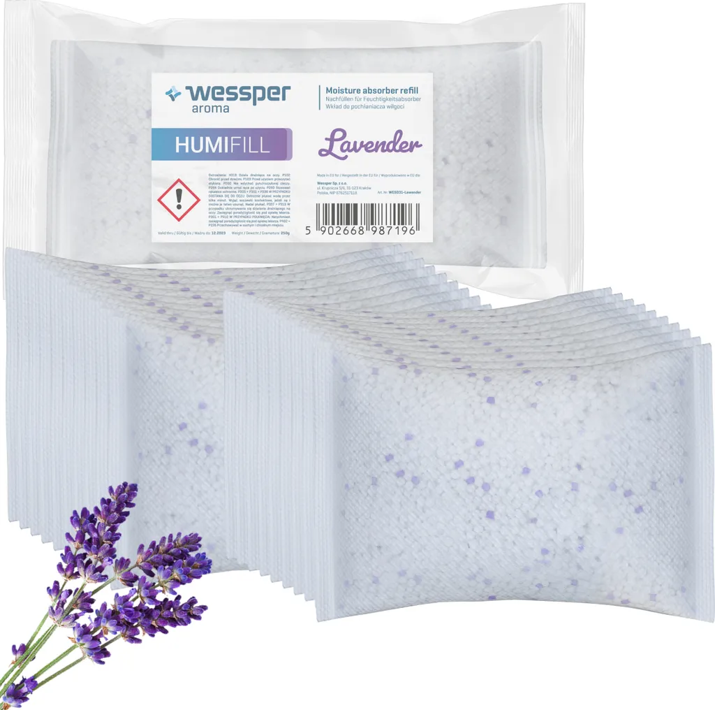 Wessper 20x Recharge Déshumidificateur Lavande 250g Granulés Anti-Humidité
