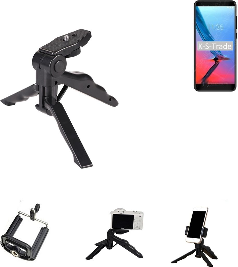K-S-Trade Stativ Tisch-Ständer Dreibein Handy-Stativ Ständer kompatibel mit ZTE V9 Mini-Stativ Smartphone Tripod Handy-Stativ aus Plastik schwarz
