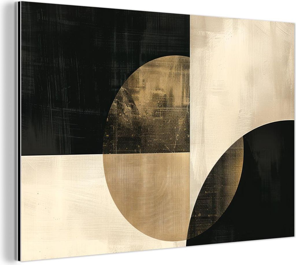 MuchoWow Wanddekoration Metall Metallbild Wandkunst 150x100 cm Abstrakt - Geometrische Formen - Schwarz - Gold MuchoWow Aluminium Gemälde - Alu Di...