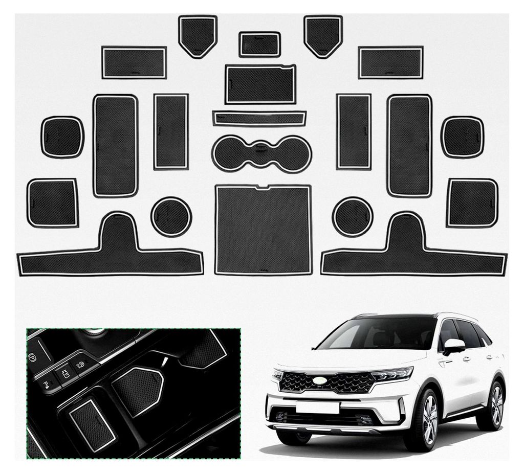 Antirutschmatten für Kia Sorento 2021-2025, Gummimatten für Mittelkonsole, Aufbewahrungsbox, Organizer, Handschuhfach, Türschlitze, Zubehör (We...