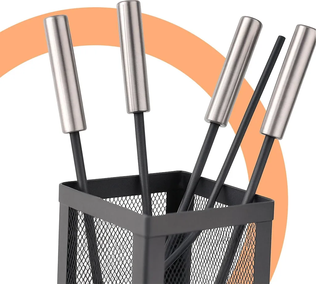 Kit outils de cheminée inox robuste - 5 accessoires avec support vertical - 6