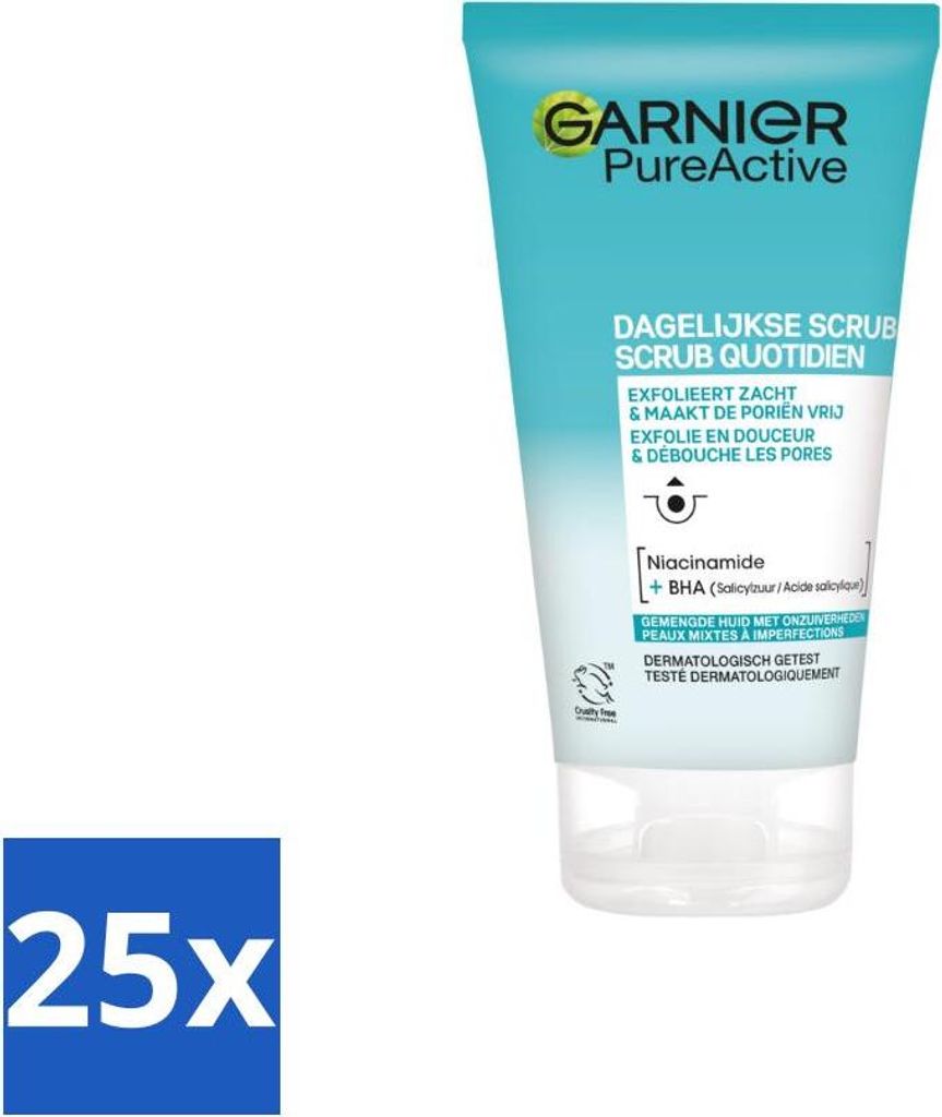 Garnier – Pure Active – Tägliches Peeling – Niacinamid & BHA – Peelt & reinigt die Poren – 150 ml - Vorteilspack - 25 Stücke