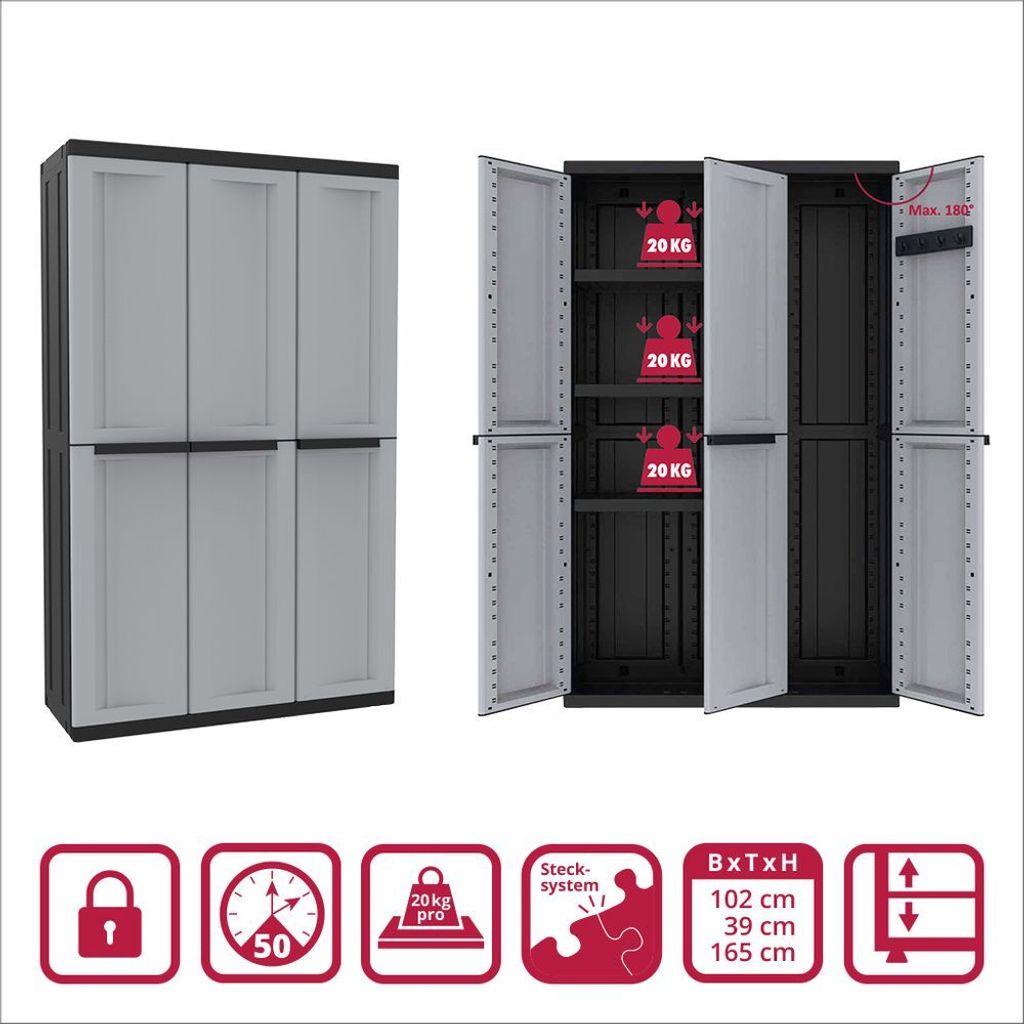 Kreher Dreitüriger XXL Kunststoffschrank 'C-TWIST' mit drei Produktbild 2