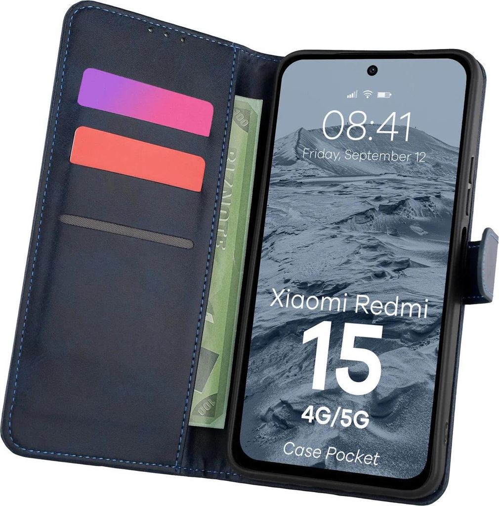 Handyhülle mit Klappe für Xiaomi Redmi 15 4G / 5G, Bizon Case Pocket, Dunkelblau