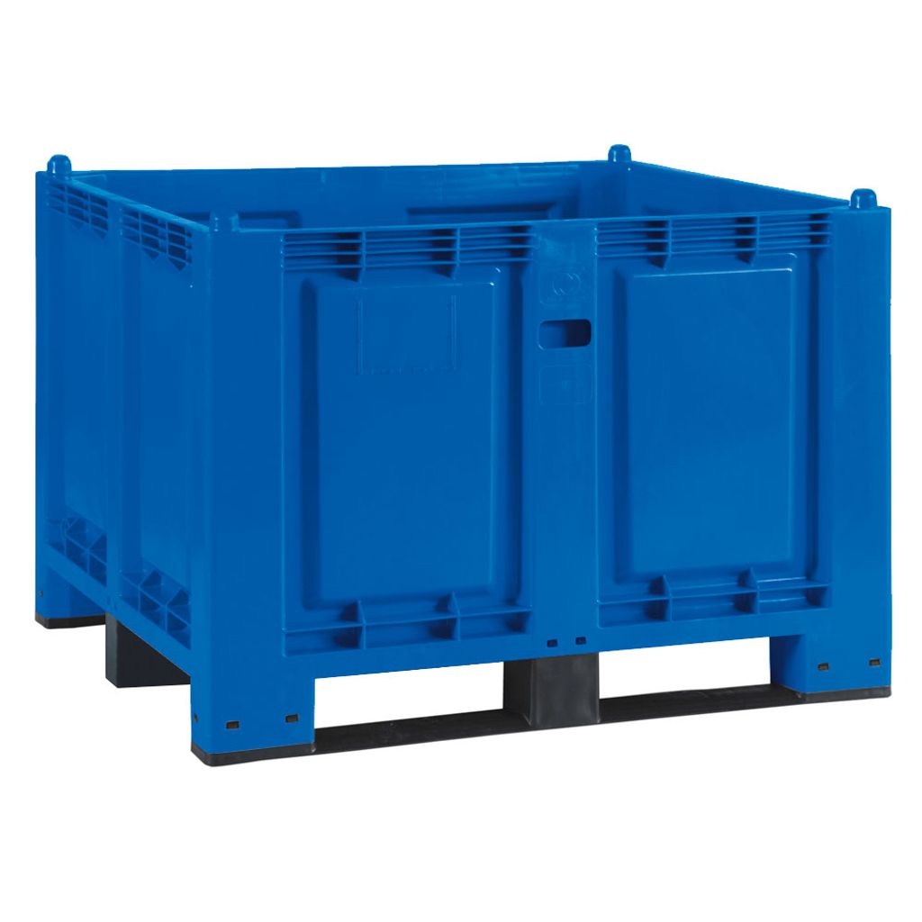 Palettenbox mit 3 Kufen, LxBxH 1200x800x850 mm, Boden/Wände geschlossen, blau