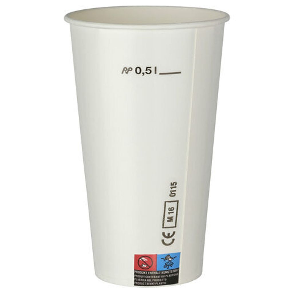 200x Kaltgetränkebecher Pappbecher weiß mit CE Eichstrich Produktbild 