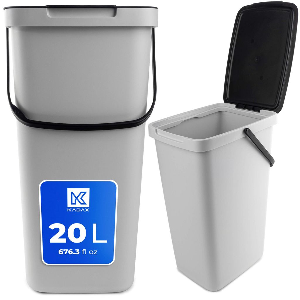 KADAX Abfallbehälter mit Deckel und Griff, Abfalleimer aus Plastik, Mülleimer für die Mülltrennung (Grau, 20L)