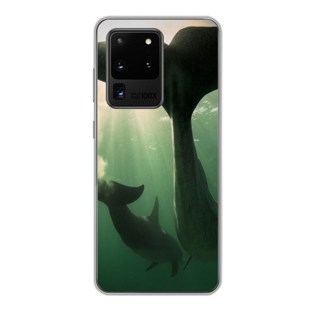 MuchoWow Handyhülle Schutzhülle Hülle für Samsung Galaxy S20 Ultra Delfin - Wasser - Blau Silikon Softcase Handy Hülle - Karteninhaber