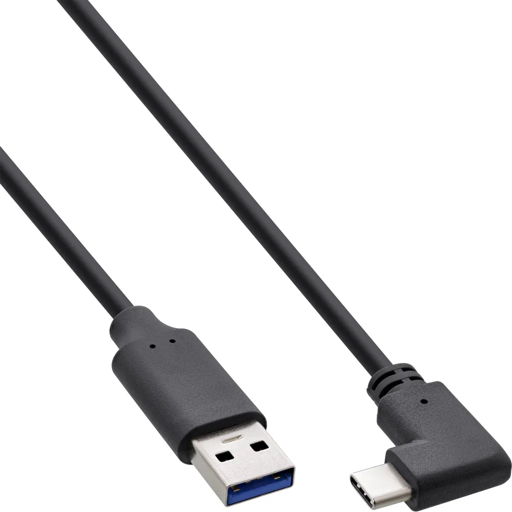 Câble USB 3.2 Gen 1 avec fiche USB-C coudée à 90° noir de 1 mètre