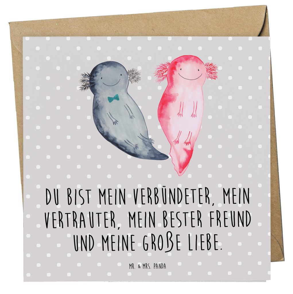 Mr. & Mrs. Panda doppelkarte Axolotl Freundin - Grau Pastell - Geschenk, Valentinstag, Liebe, Grußkarte, faltkarte, Klappkarte, anlasskarte, Glüc...