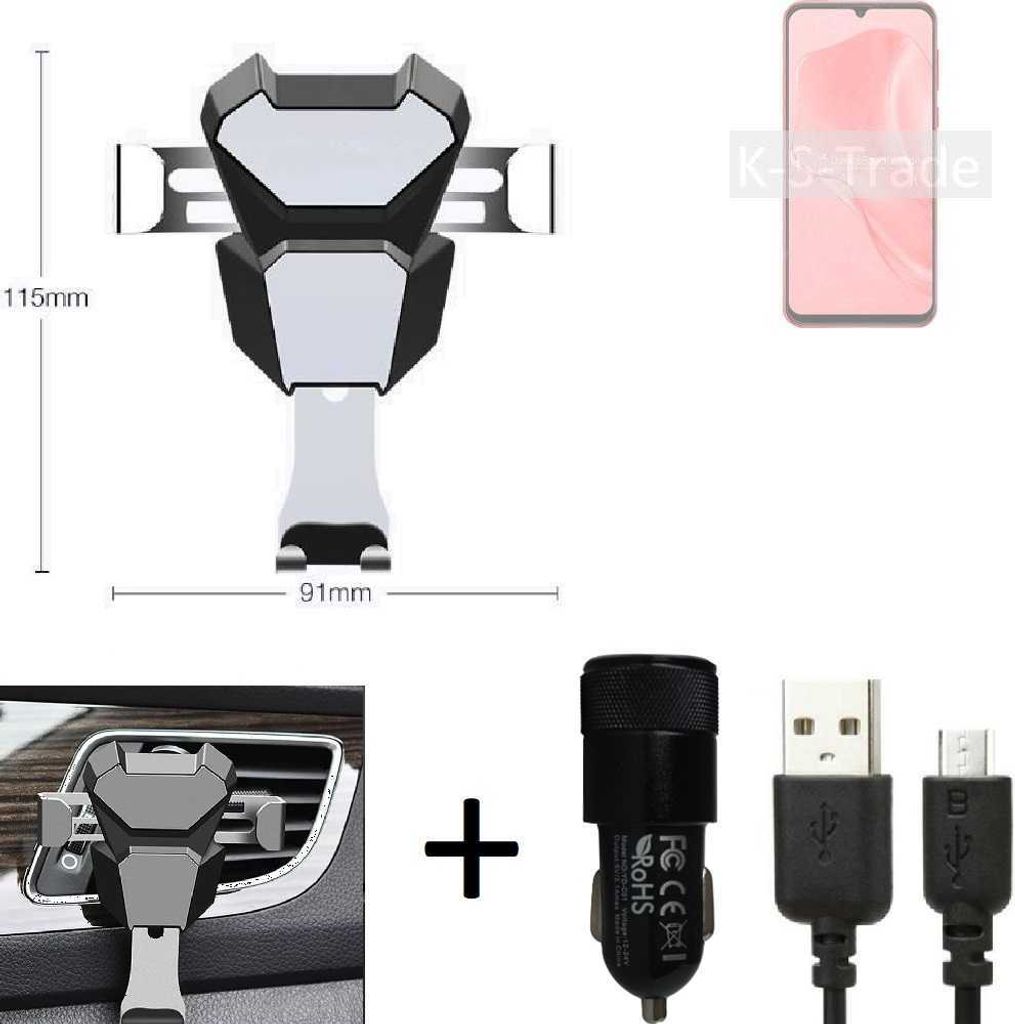 K-S-Trade KFZ Halterung kompatibel mit Ulefone Note 6P Halterung Lüftungshalterung Lüftungsschlitz schwarz-silber Autohalterung Handy inkl. KFZ