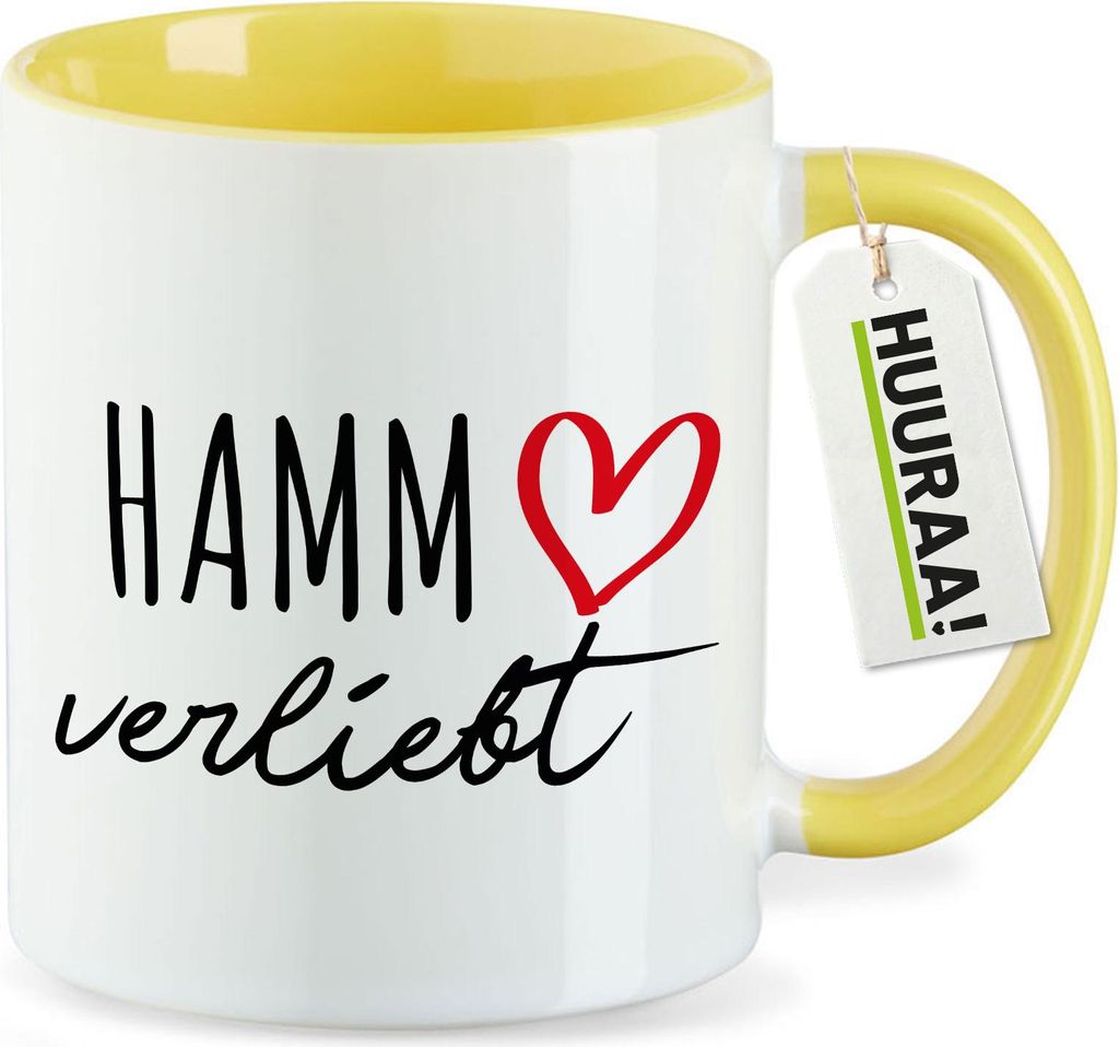 Huuraa Kaffeetasse Hamm verliebt 330ml Gelb Keramik Kaffeebecher Geschenkidee
