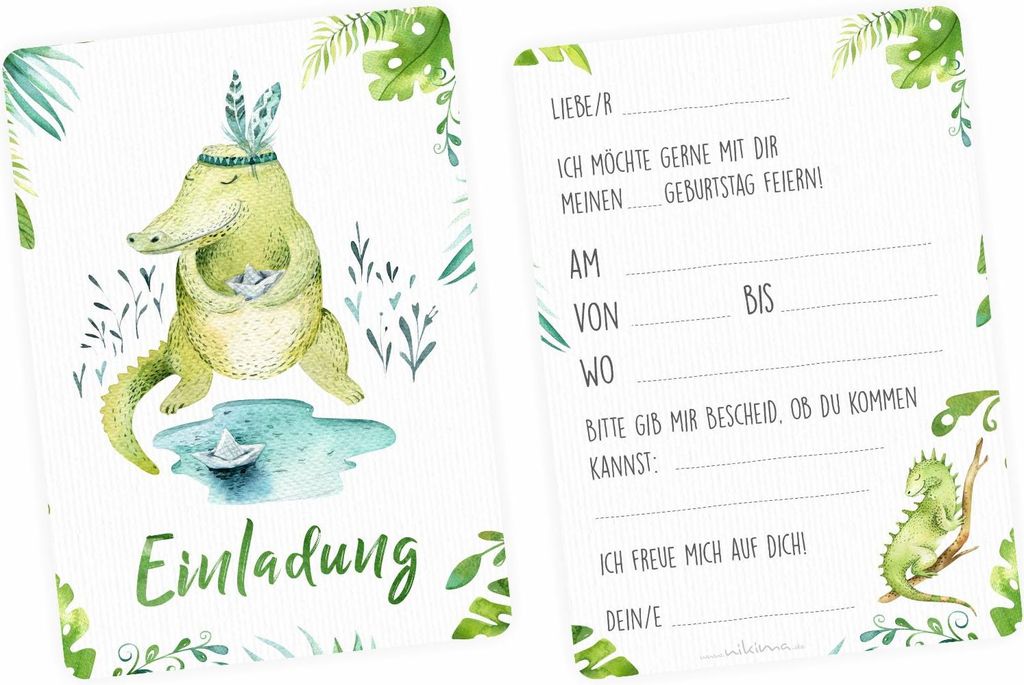 10 Einladungskarten Krokodil für Kindergeburtstag