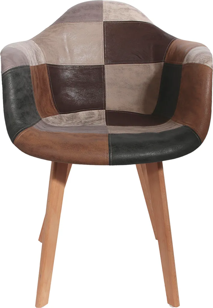 Fauteuil Patchwork Polyuréthane avec Pieds en Bois - Lot de 2 Assises - 2