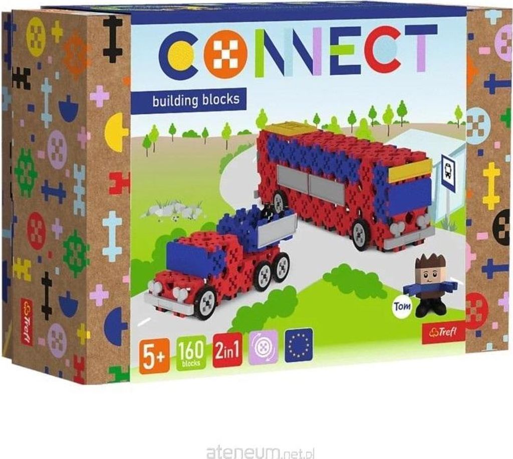 Trefl Zestaw klocków Connect 2w1: Autobus / Auto z naczepą, Zdjęcie produktu 
