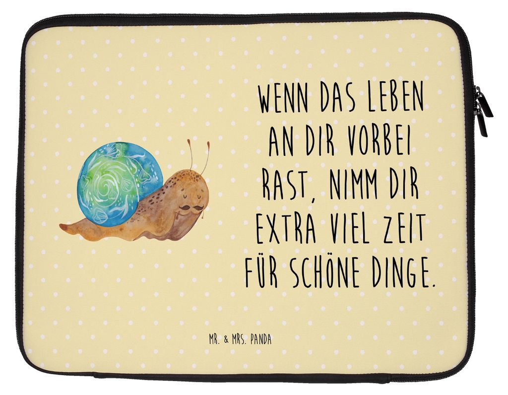 Mr. & Mrs. Panda Laptop Tasche Schnecke Sir 20 x 28 cm - Gelb Pastell - Geschenk, Lebensmut, Lebenszeit, Hülle, Laptoptasche, Lustige Sprüche, We...