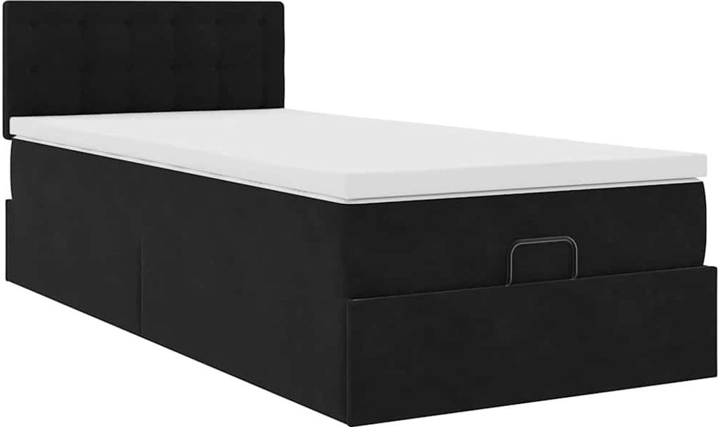"SALE 2026" Ottoman-Bett Einzelbett - Gästezimmer - mit Matratze Schwarz 100x200 cm Samt - Polsterbett Klassische Betten DE8409897