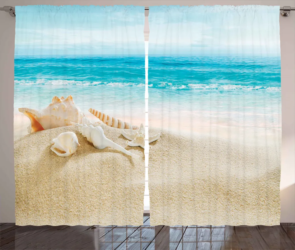 Rideau de Décoration Bord de Mer pour Salon et Chambre 280x245 cm