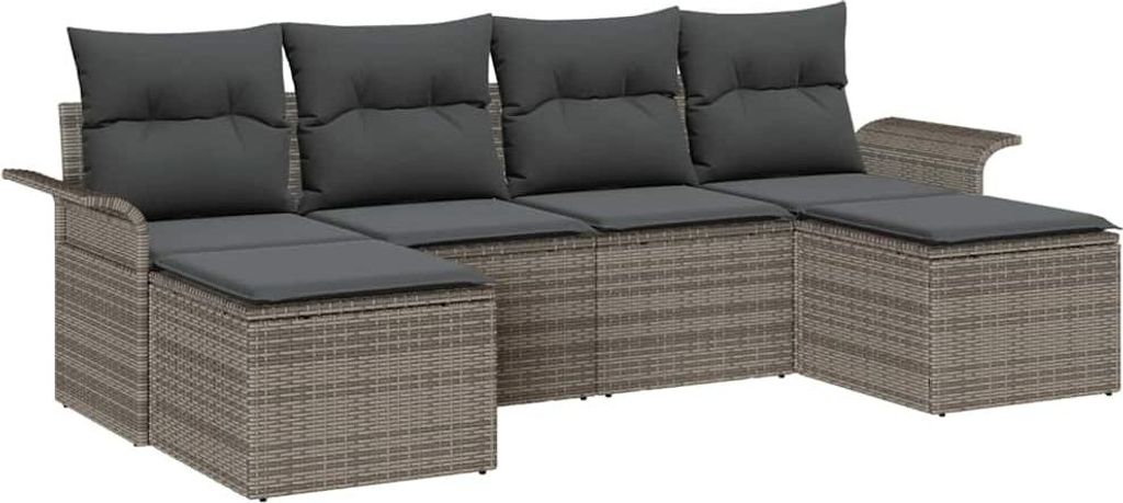 SYFAX Gartensofa-set mit Kissen 6 pcs Grau Poly-Rattan
