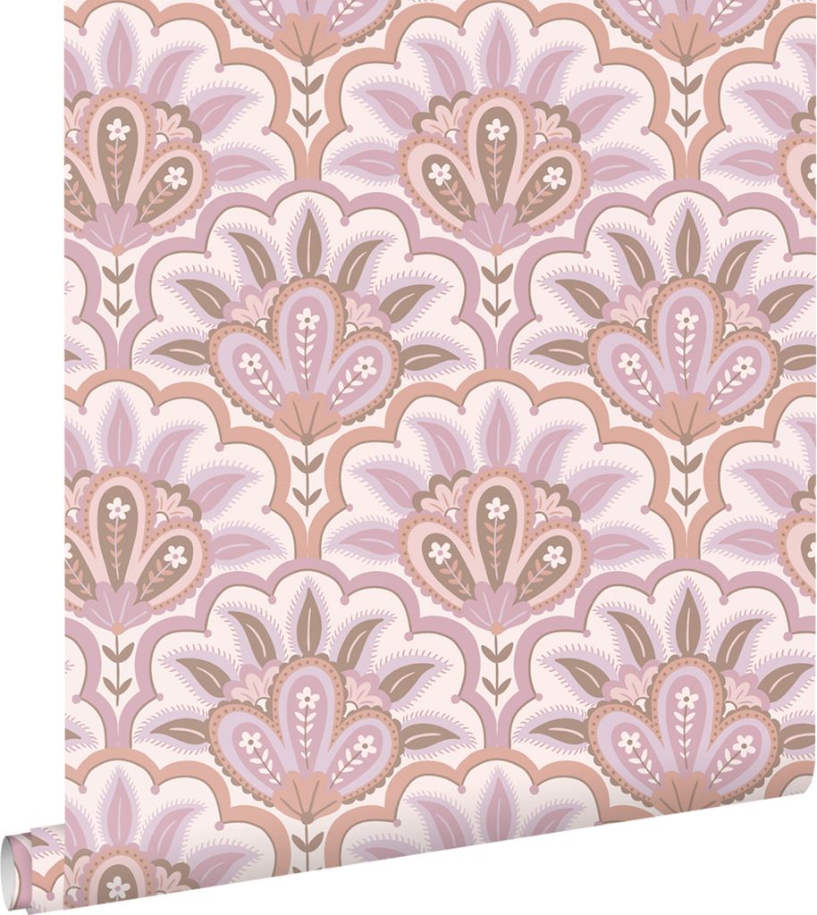 ESTAhome Tapete orientalisches Barockmotiv Violett und Rosa 50 x 900 cm