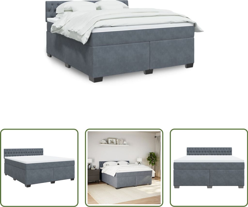 The Living Store Boxspringbett mit Matratze Dunkelgrau 180x200 cm Samt