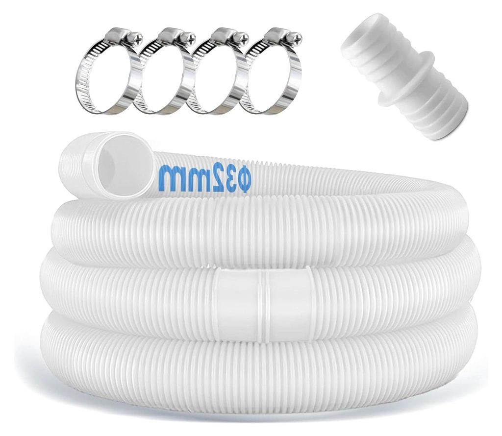 2 Stück Poolschlauch 32 mm für Poolpumpen mit 4 Sicherungsclips und 1 Schlauchverbinder, 150 cm Schwimmbadschlauch 32 mm, geeignet für Filterpum...