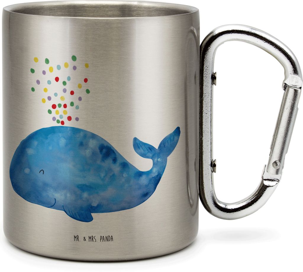 Mr. & Mrs. Panda Thermobecher Wal Konfetti - Transparent - Geschenk, isoliertasse, Meer, Geburtstag, Motivation, Trennung, Wale, Edelstahl-Thermobe...