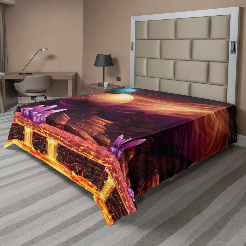 ABAKUHAUS Fantasie Bettlaken, Fantasy Spot Mit Golden River In Mars Mit Nebel Und Anderen Planeten Solar Zodiac Thema, weiches bequemes oberes Bett...