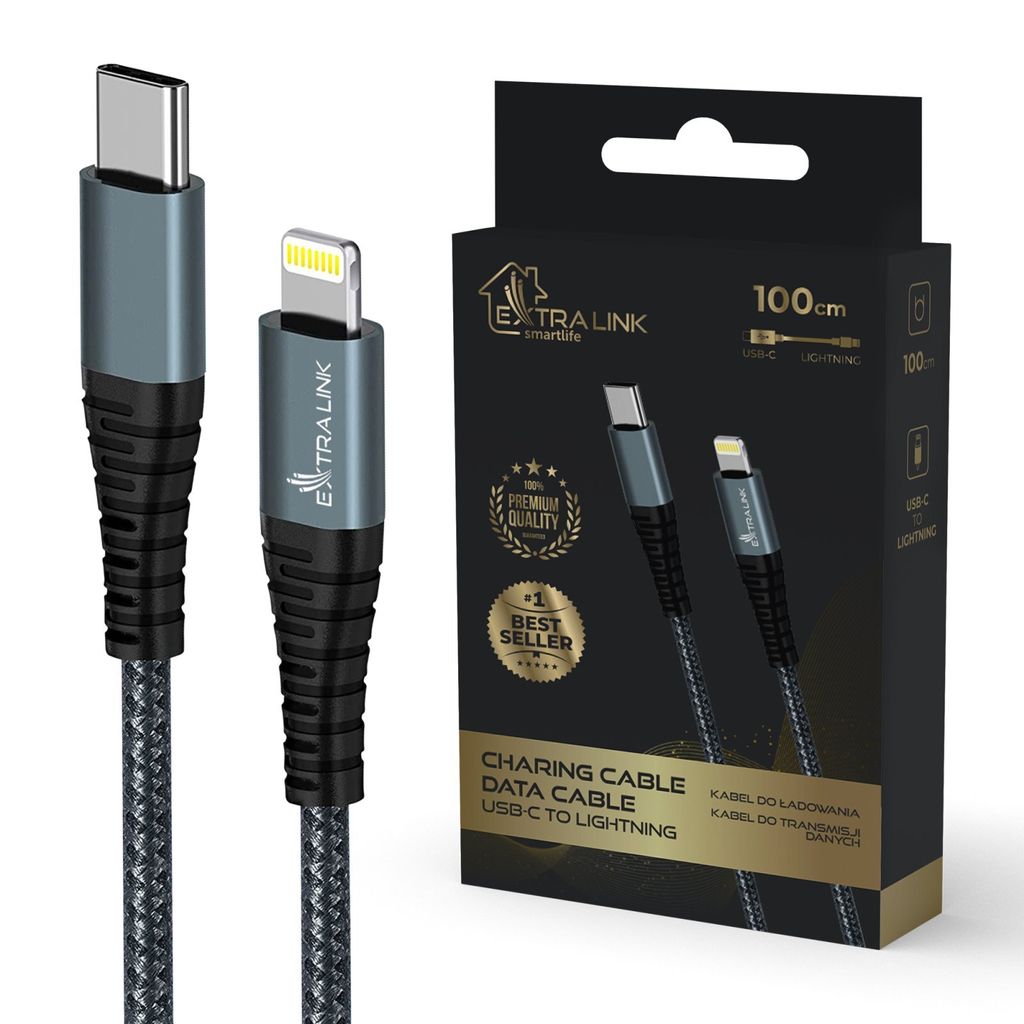 Extralink Smart Life USB-C auf Lightning Kabel 1 m 27W Schnellladung Schwarz