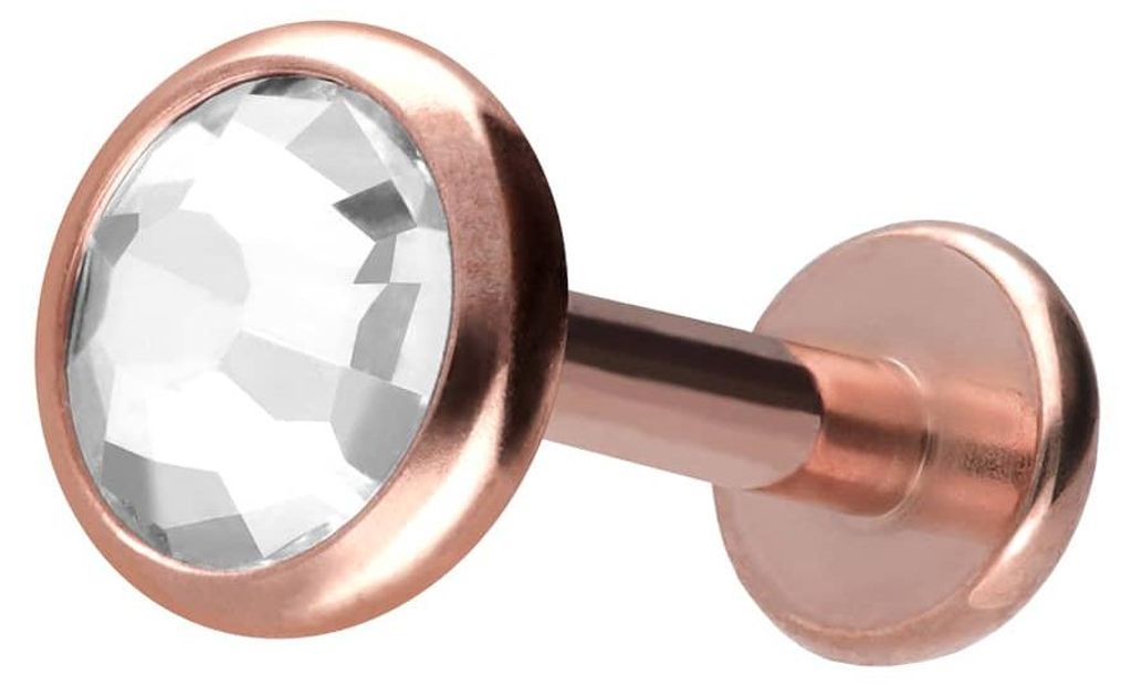 Ohrpiercing, Nasenpiercing Titan Labret mit Innengewinde KRISTALLDISC RoséGold Stablänge: 8mm | Stabstärke: 1,6mm | Discgröße: 5mm
