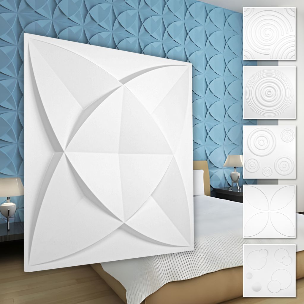 HEXIM 3D Wandpaneele, PVC Kunststoff weiß - Kreis Design Paneele 50x50cm Wandverkleidung (2QM HD112) Wandtattoo modern Iso Paneel