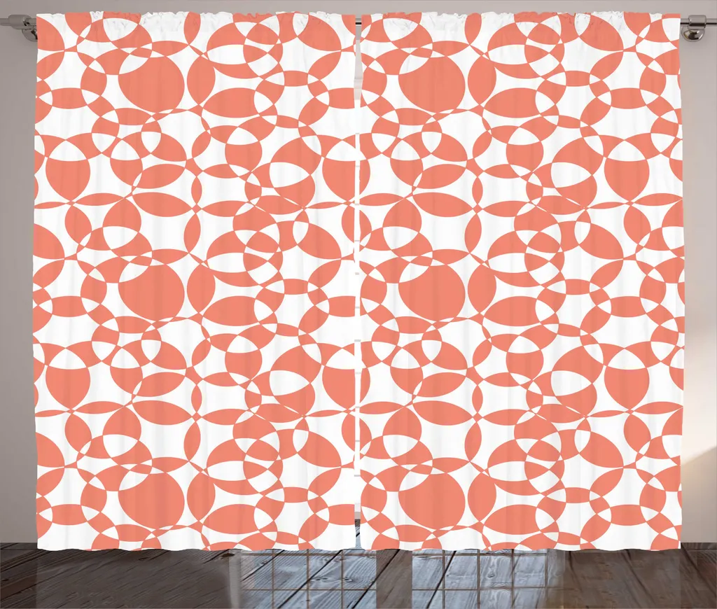 Rideau Rustique à Boucles et Crochets Motif Cercles Pêche 280x225cm