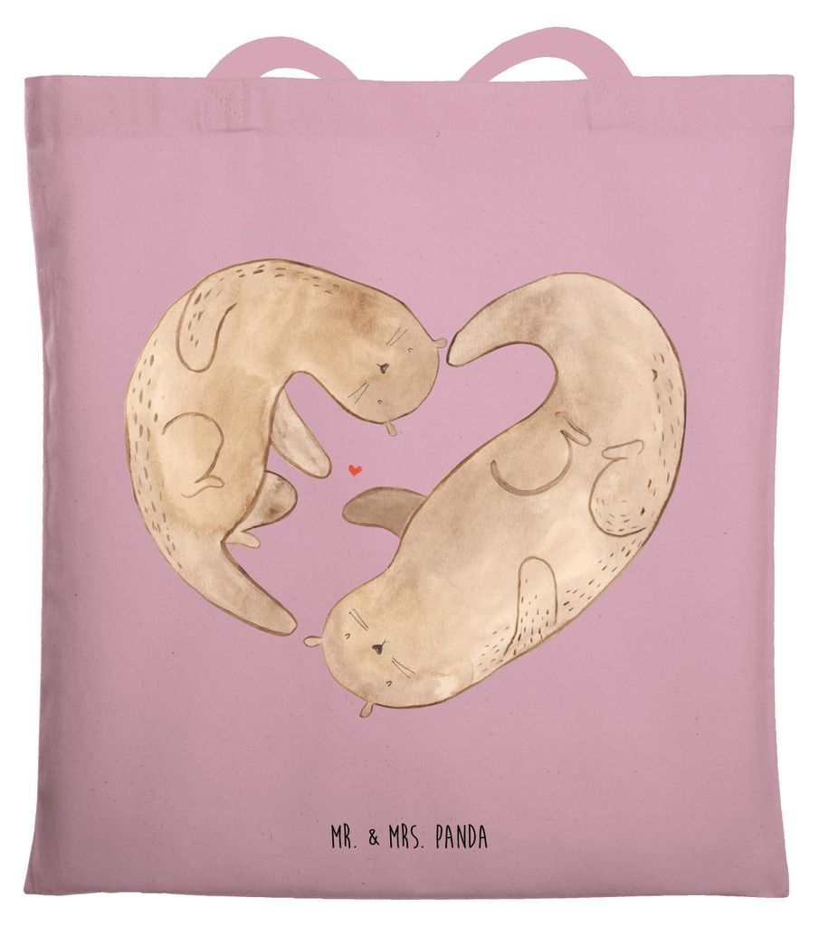 Mr. & Mrs. Panda Einkaufstasche Otter Valentine - Rosa Pastell - Geschenk, canvas tasche, Valentinstag, Hochzeitstag, Tote Bag, Beutel, Jahrestag, ...