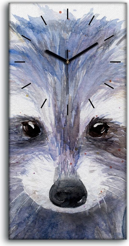 Leinwand Wanduhr Wandkunst Uhr 30x60 Kunst Tierisch farbig Waschbär Skizze - schwarze Hände