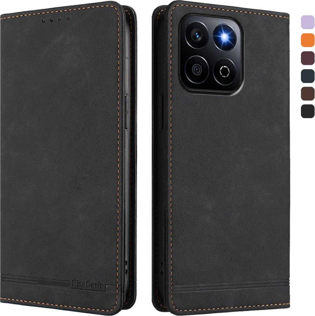 Hülle für Honor X7C 4G/Honor 200 Smart , Retro Kunstleder Ständer Klapphülle mit Kartenfächer und Magnetische Schwarz
