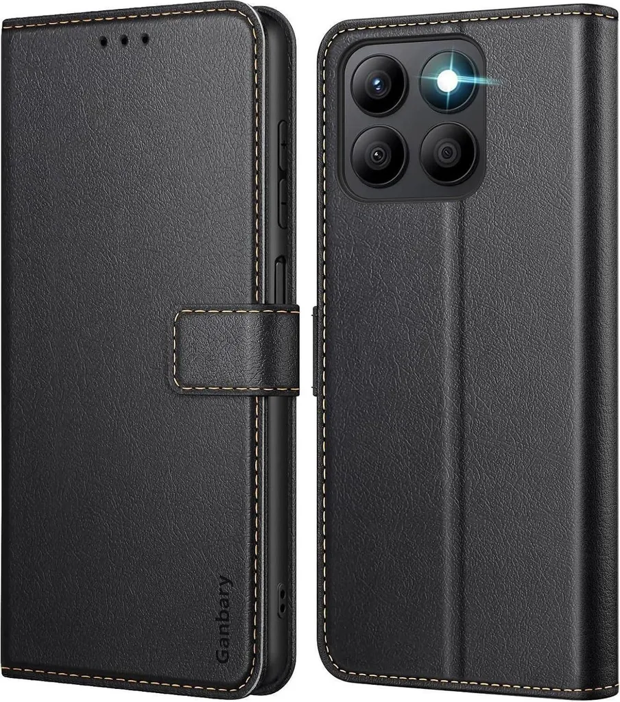 Honor X8b custodia per cellulare in pelle nera con slot per schede e funzione stand