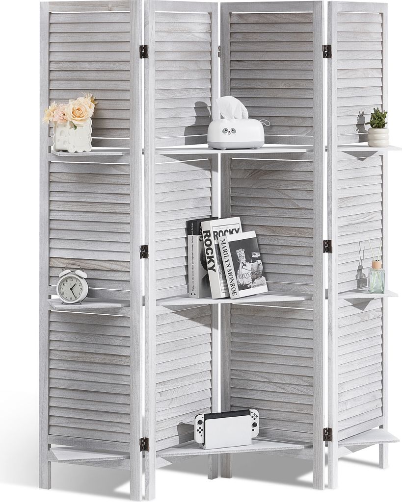 VEVOR Raumteiler Paravent aus Holz 4-teiliger faltbarer Sichtschutz, 170 cm hoher Raumteiler, tragbarer Dekorationsschirm mit klassischem europäis...