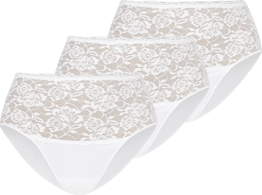Teyli 3er Pack: Hohe Taille Baumwollslip mit Spitze Violetta Female 144-3 weiß M