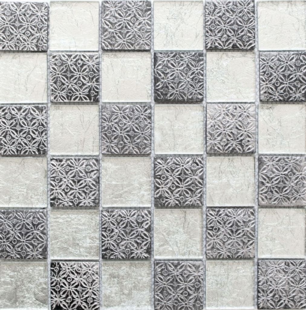 Mosaikfliese Transluzent silber Glasmosaik Crystal Resin Optik silber MOS88-8OP6