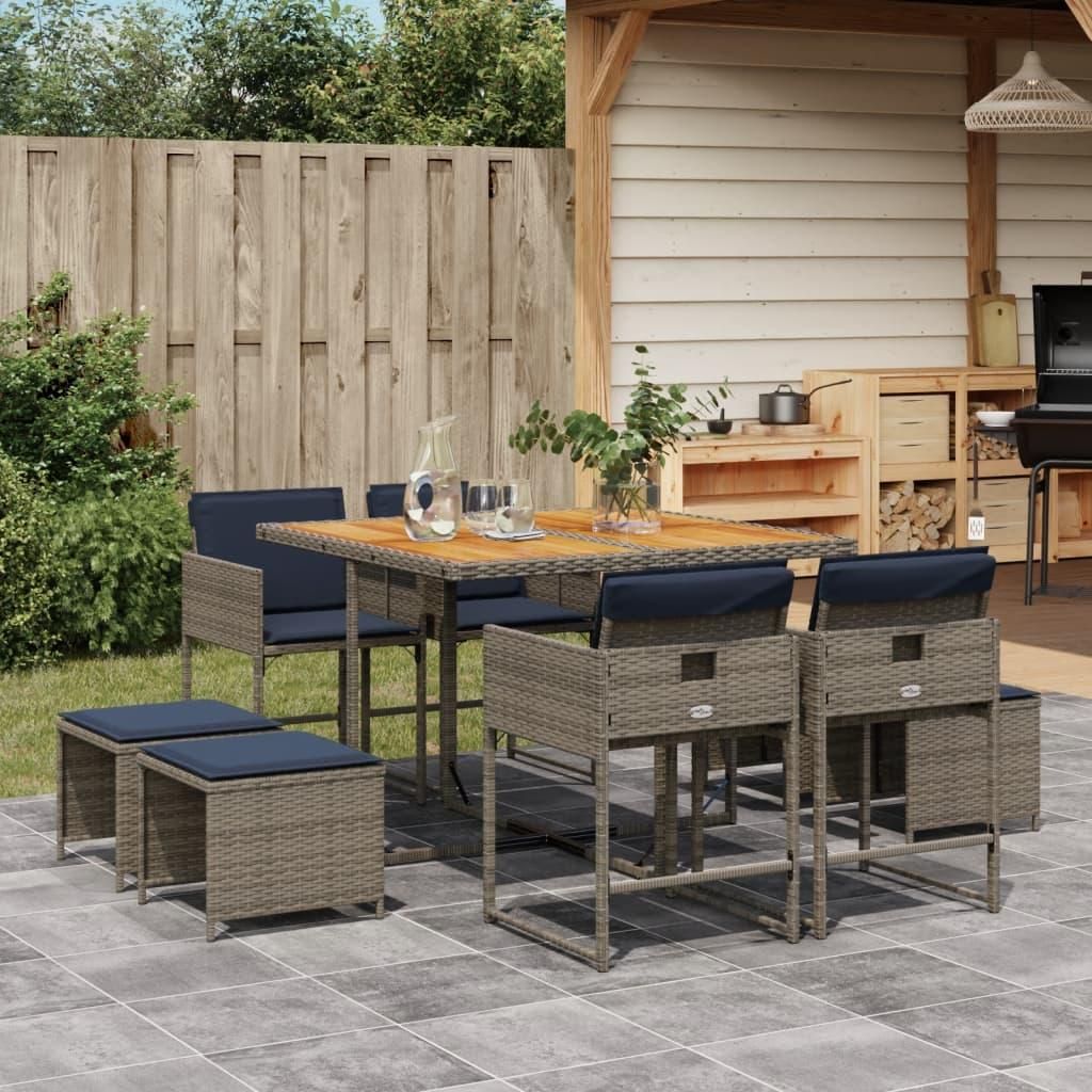 Maison Exclusive - 9-teiliges Garten-Ess-Set mit Kissen, grau, Polyrattan
